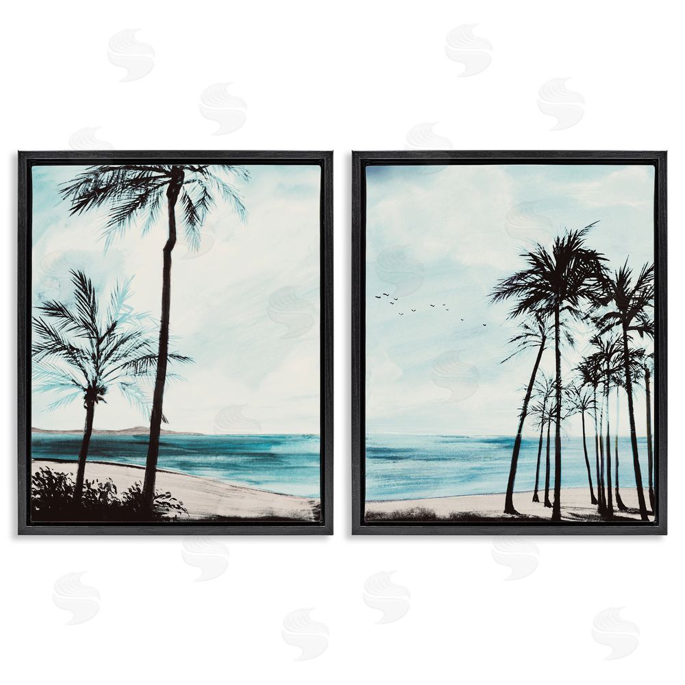 Linda Baliko Tropical Palm Seaview Black Floating Frame Canvas Wall Art Print