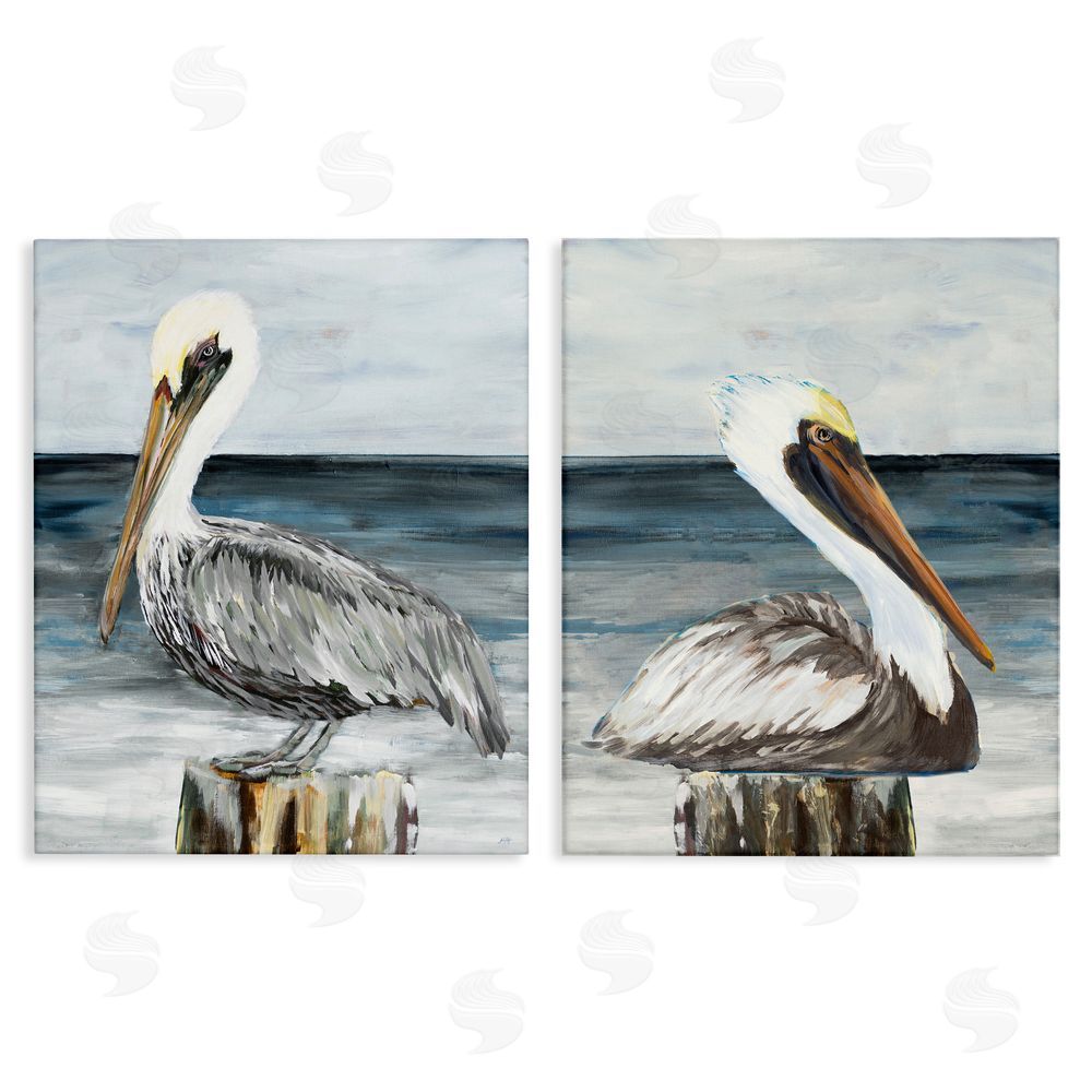 Julie DeRice Beachfront Pelican Log Canvas Wall Art Print