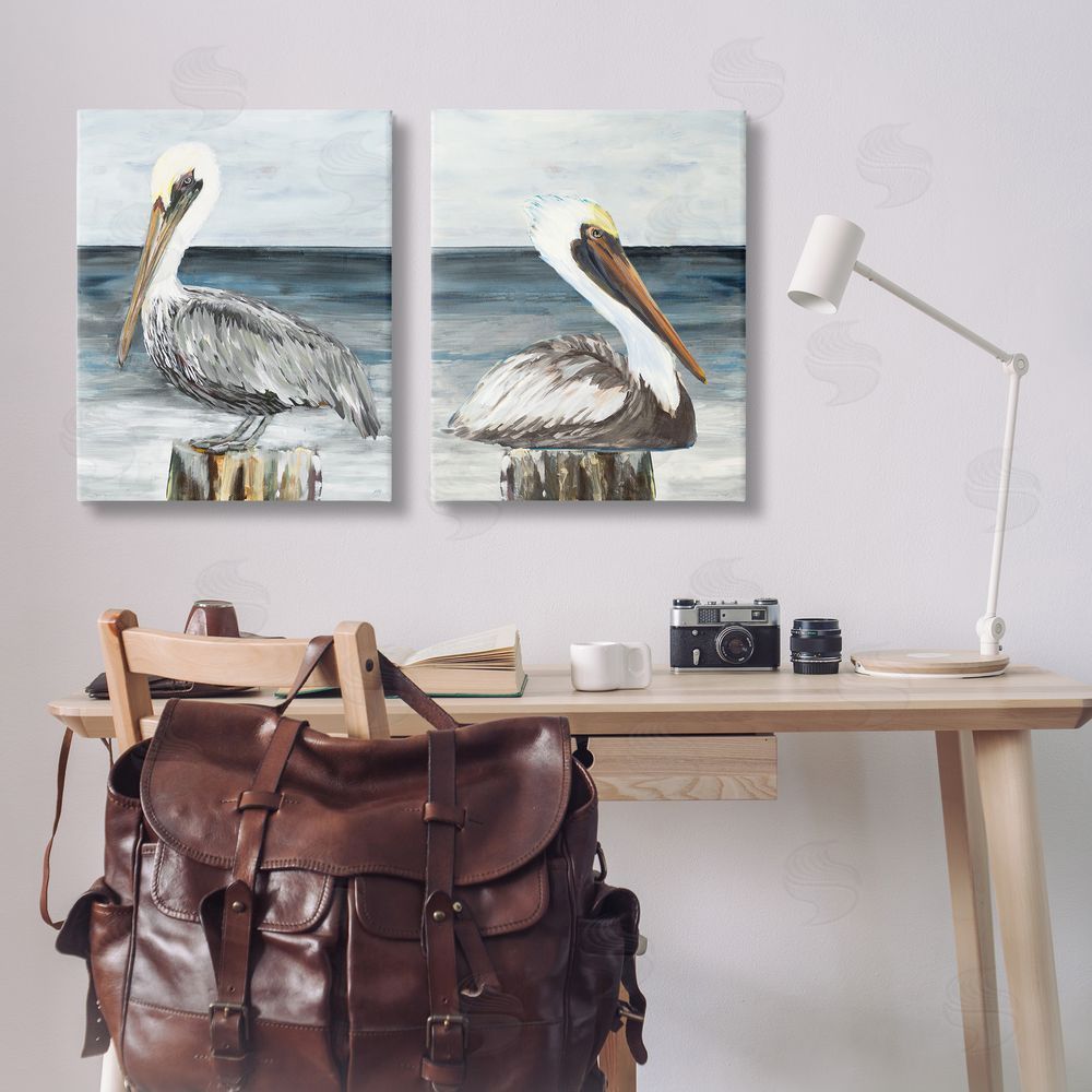 Julie DeRice Beachfront Pelican Log Canvas Wall Art Print in Room