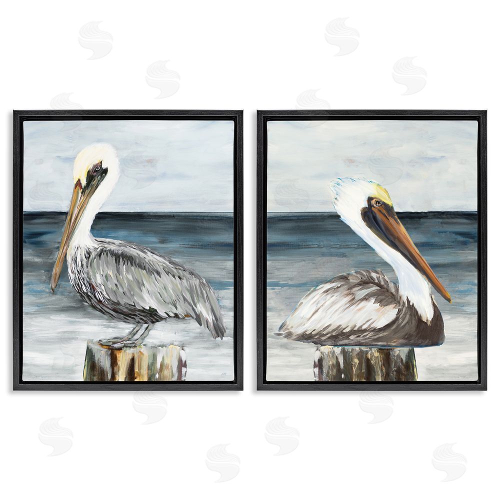 Julie DeRice Beachfront Pelican Log Black Floating Frame Canvas Wall Art Print