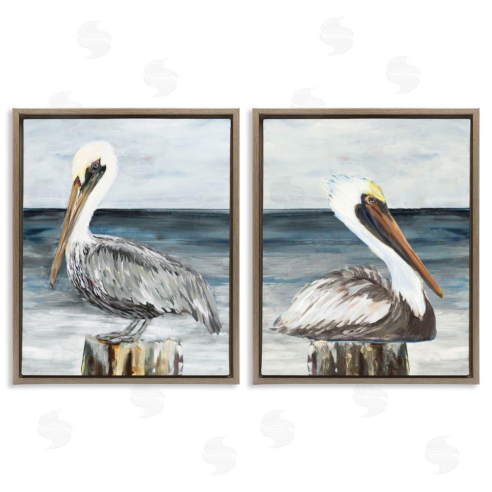 Julie DeRice Beachfront Pelican Log Brown Floating Frame Canvas Wall Art Print