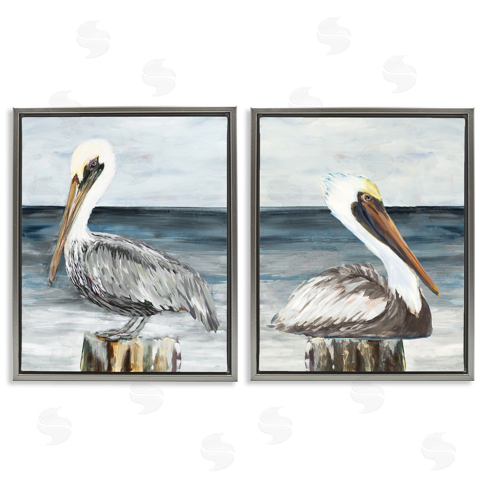 Julie DeRice Beachfront Pelican Log Gray Floating Frame Canvas Wall Art Print