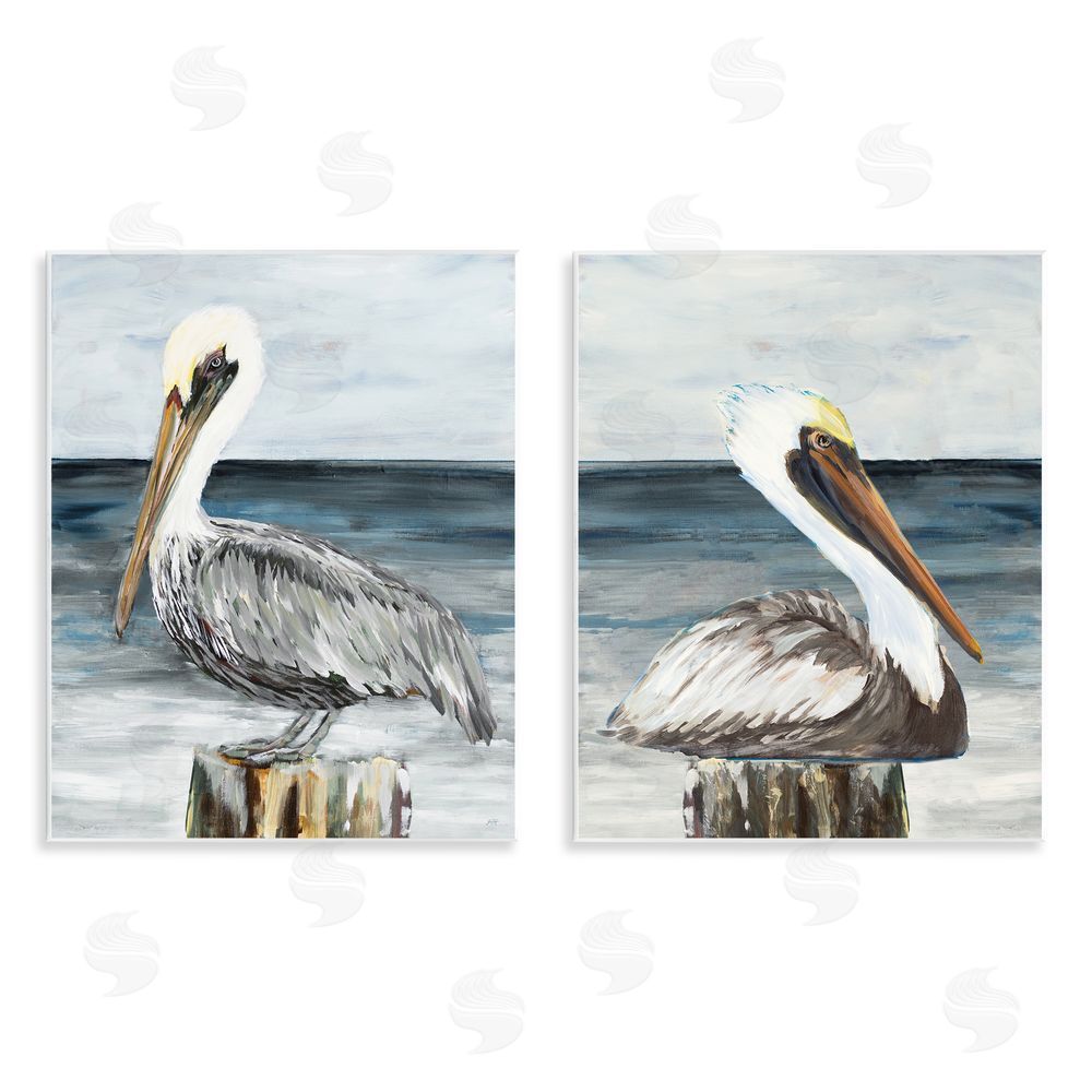 Julie DeRice Beachfront Pelican Log Wooden Wall Plaque Art Print