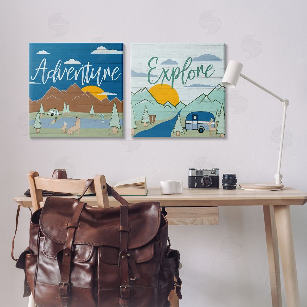 Hugo Edwins Adventure Explore Camping Canvas Wall Art Print in Room