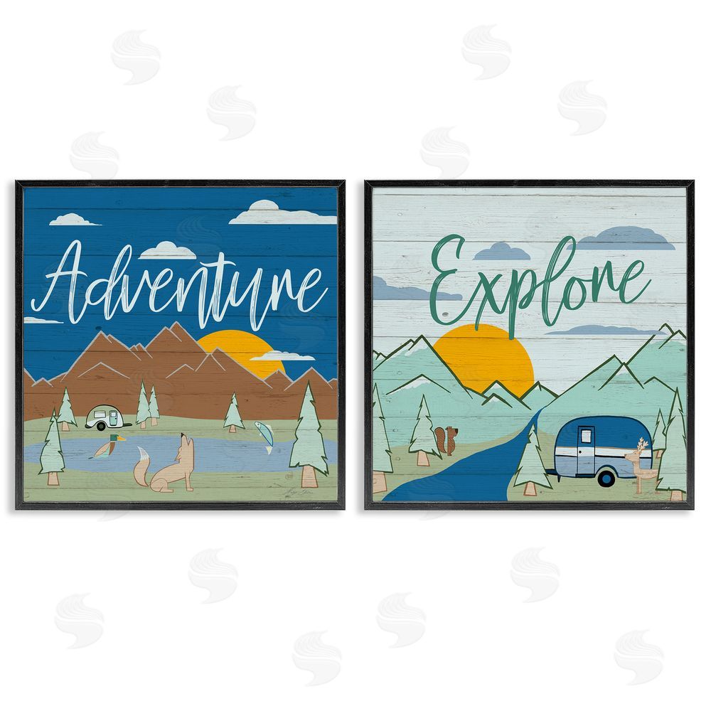 Hugo Edwins Adventure Explore Camping Black Framed Giclee Wall Art Print