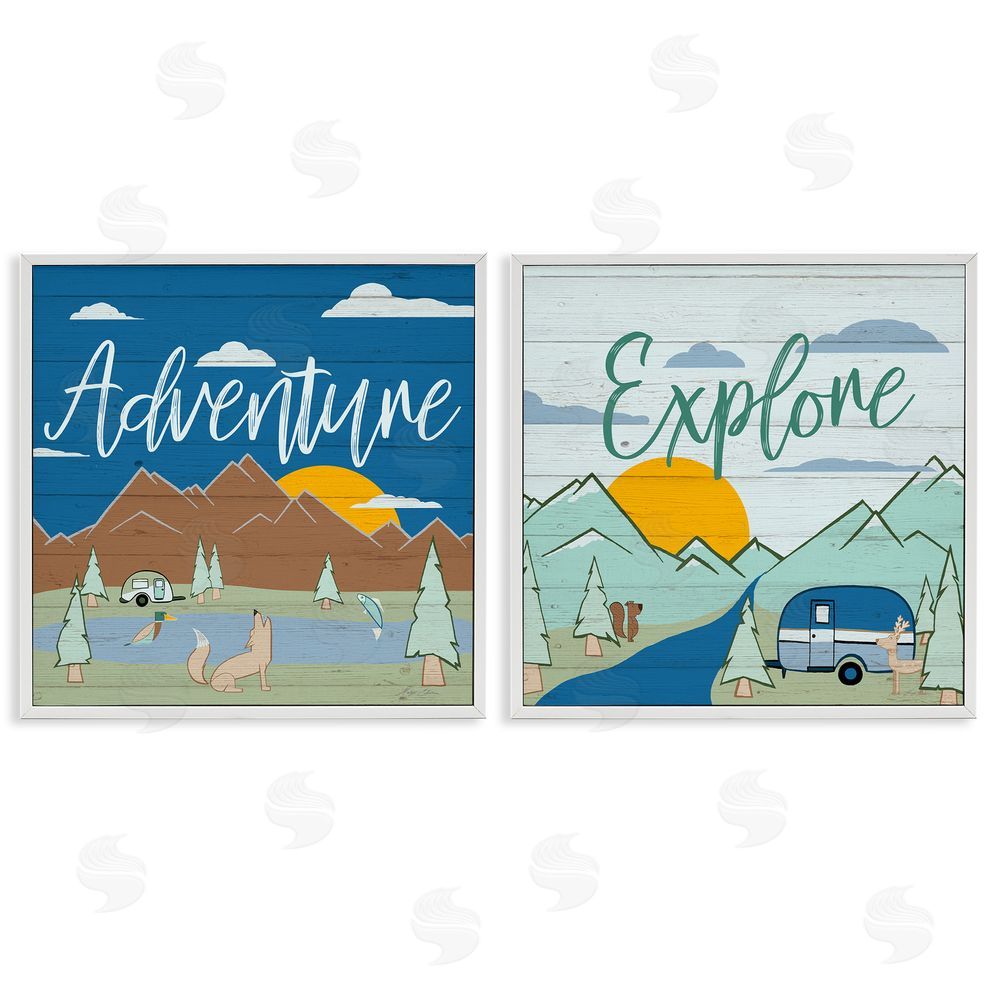 Hugo Edwins Adventure Explore Camping White Framed Giclee Wall Art Print