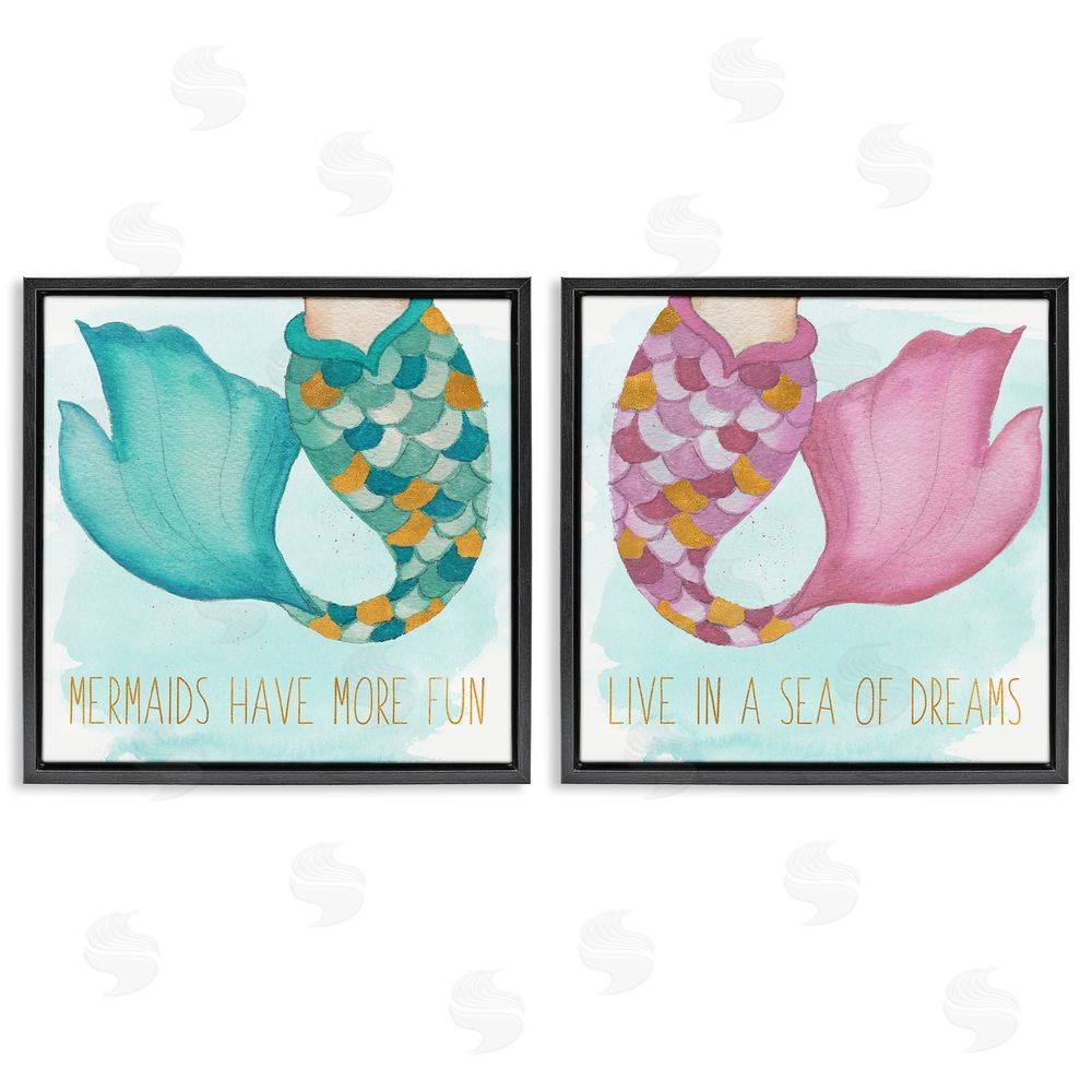 Elizabeth Medley Fun Mermaid Tails Black Floating Frame Canvas Wall Art Print