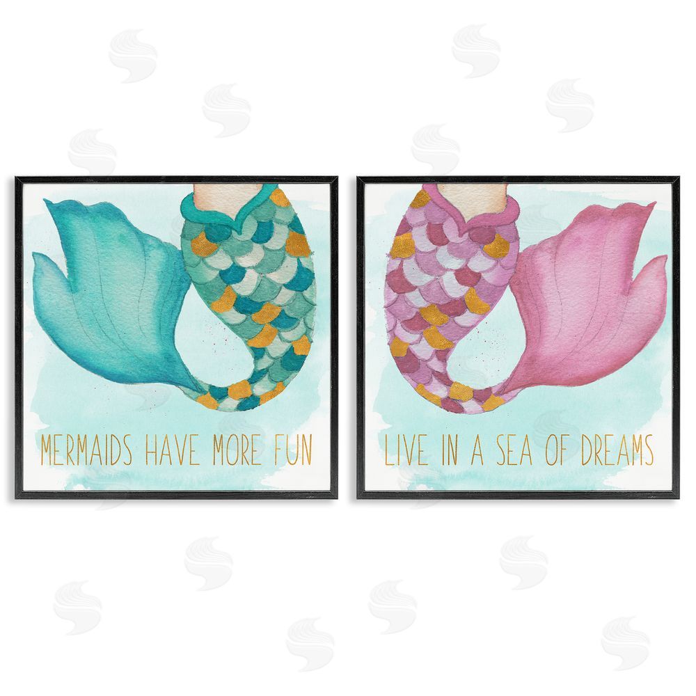 Elizabeth Medley Fun Mermaid Tails Black Framed Giclee Wall Art Print
