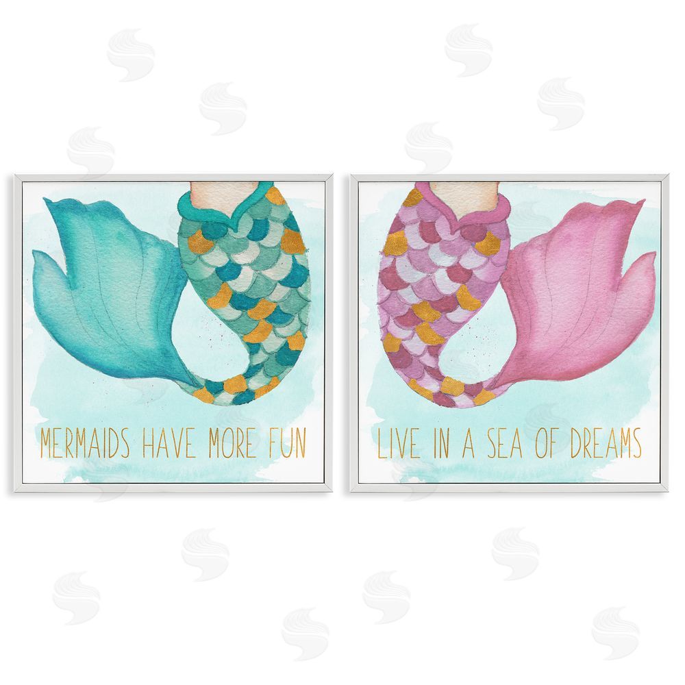 Elizabeth Medley Fun Mermaid Tails White Framed Giclee Wall Art Print