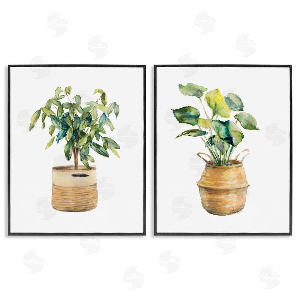 Lanie Loreth Lush Houseplants in Wicker Pots Black Framed Giclee Wall Art Print