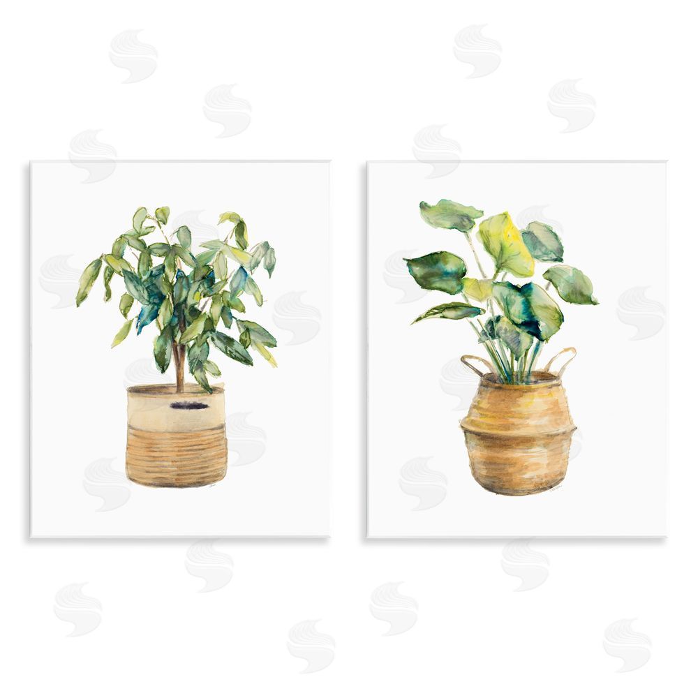 Lanie Loreth Lush Houseplants in Wicker Pots Wooden Wall Plaque Art Print