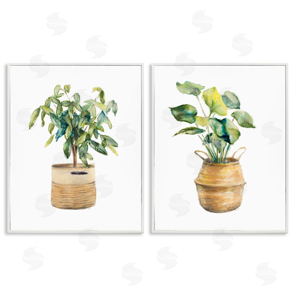 Lanie Loreth Lush Houseplants in Wicker Pots White Framed Giclee Wall Art Print