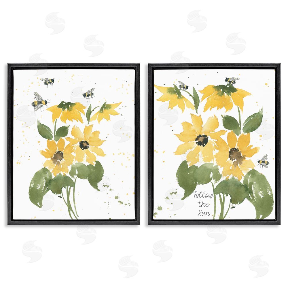 Lucille Price Follow the Sun Flowers  Black Floating Frame Canvas Wall Art Print