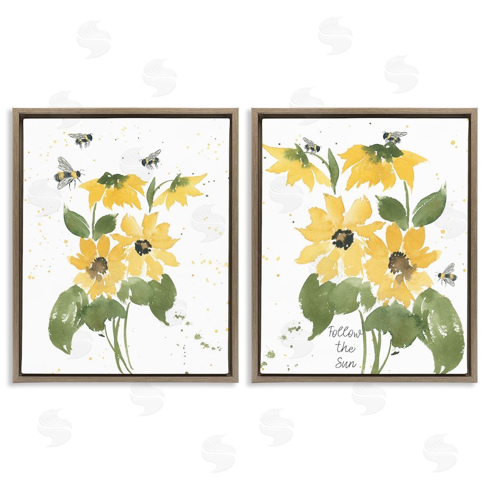 Lucille Price Follow the Sun Flowers  Brown Floating Frame Canvas Wall Art Print
