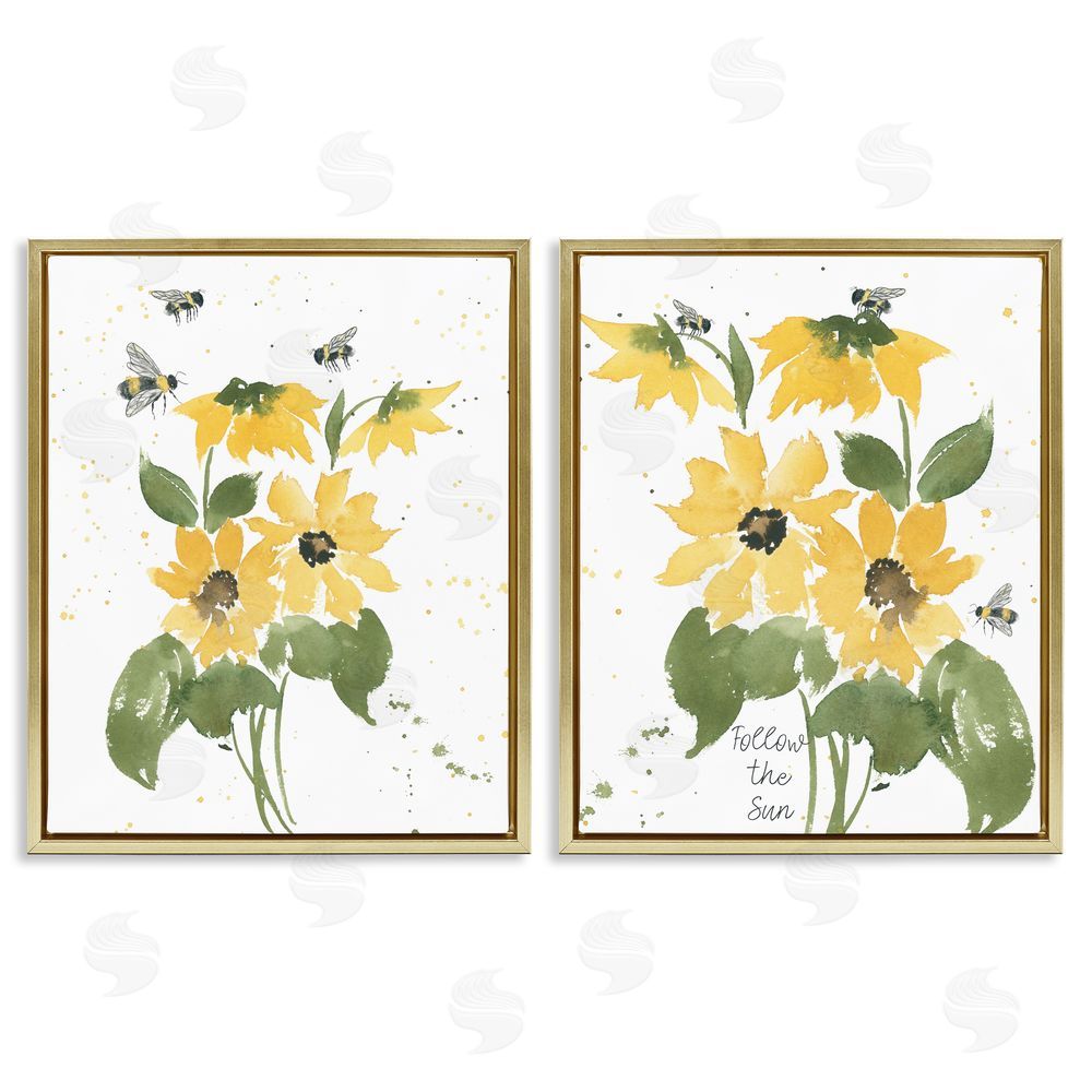 Lucille Price Follow the Sun Flowers  Gold Floating Frame Canvas Wall Art Print