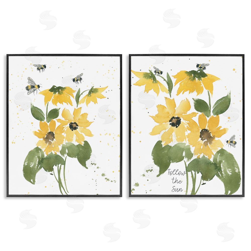 Lucille Price Follow the Sun Flowers  Black Framed Giclee Wall Art Print