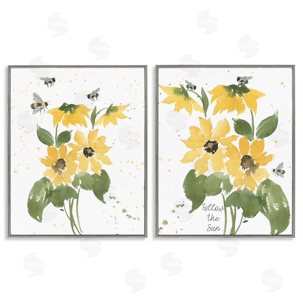 Lucille Price Follow the Sun Flowers  Gray Framed Giclee Wall Art Print