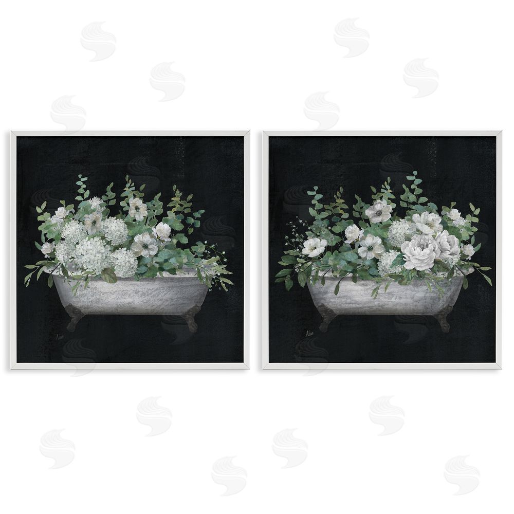 Nan Filled White Floral Soaking Tub White Framed Giclee Wall Art Print