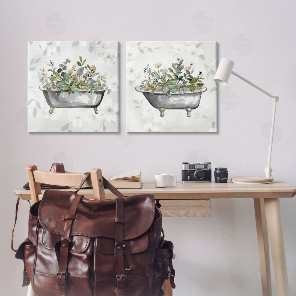 Nan Gray Muted Watercolor Flower Tub Canvas Wall Art Print in Room