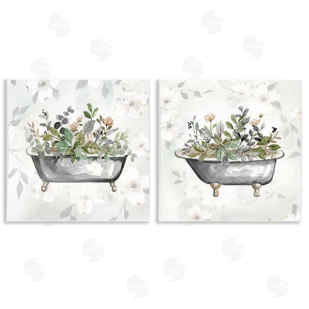 Nan Gray Muted Watercolor Flower Tub Wooden Wall Plaque Art Print