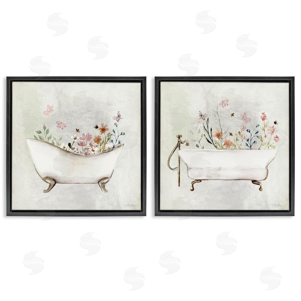 Stella Chang Clawfoot Flower Garden Bees Black Floating Frame Canvas Wall Art Print