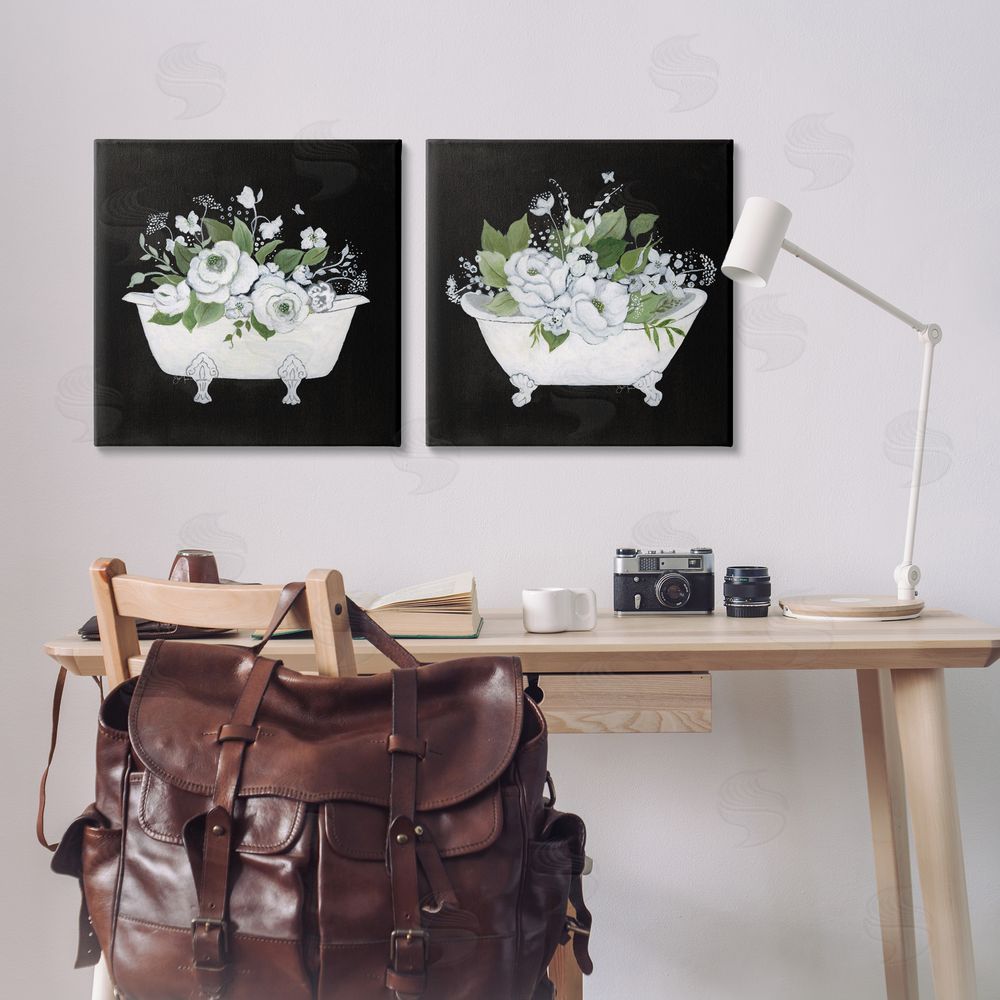 Janet Tava Inviting Magnolia Clawfoot Tub Canvas Wall Art Print in Room