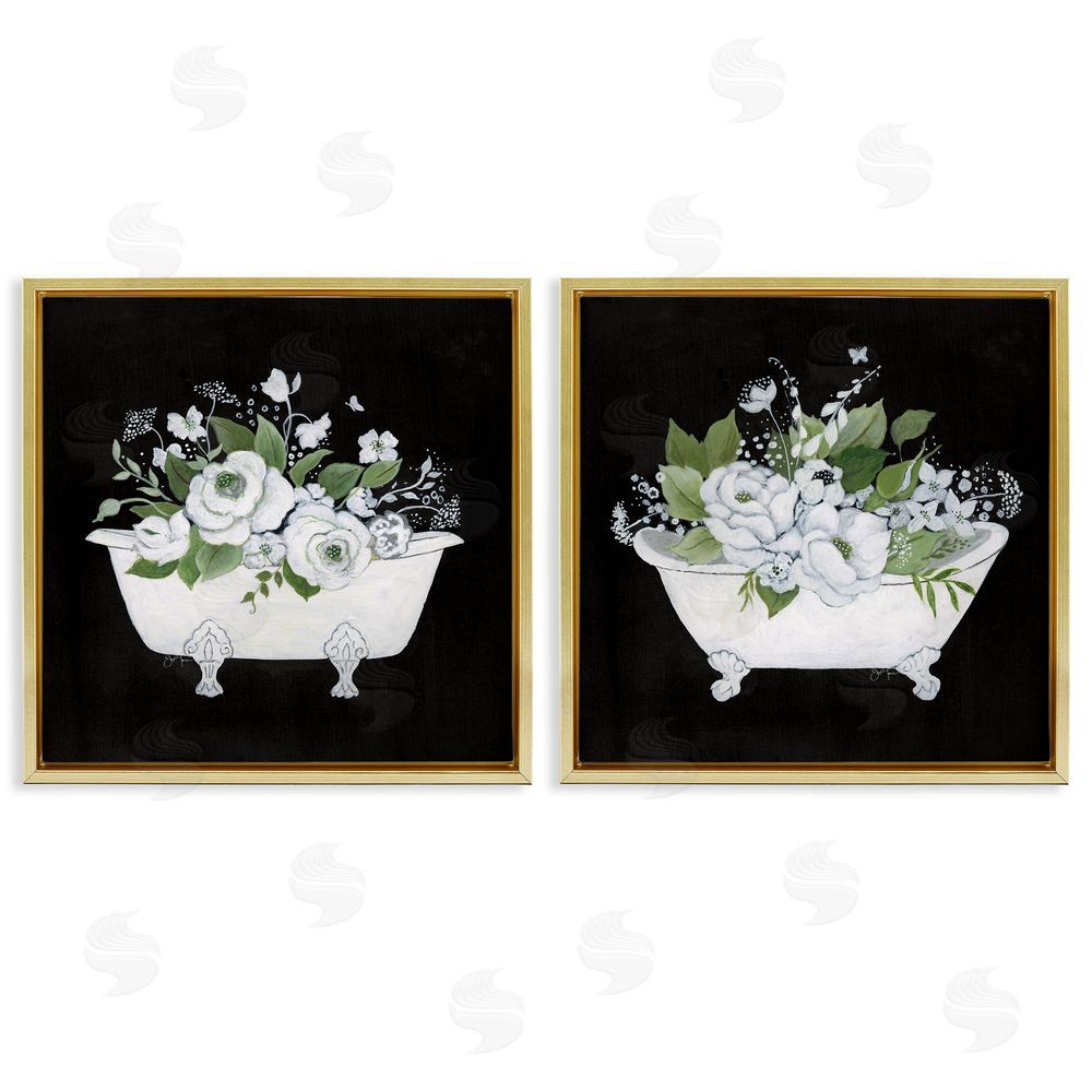 Janet Tava Inviting Magnolia Clawfoot Tub Gold Floating Frame Canvas Wall Art Print