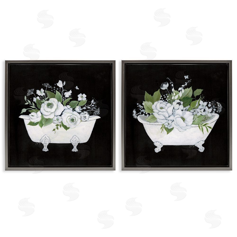 Janet Tava Inviting Magnolia Clawfoot Tub Gray Floating Frame Canvas Wall Art Print