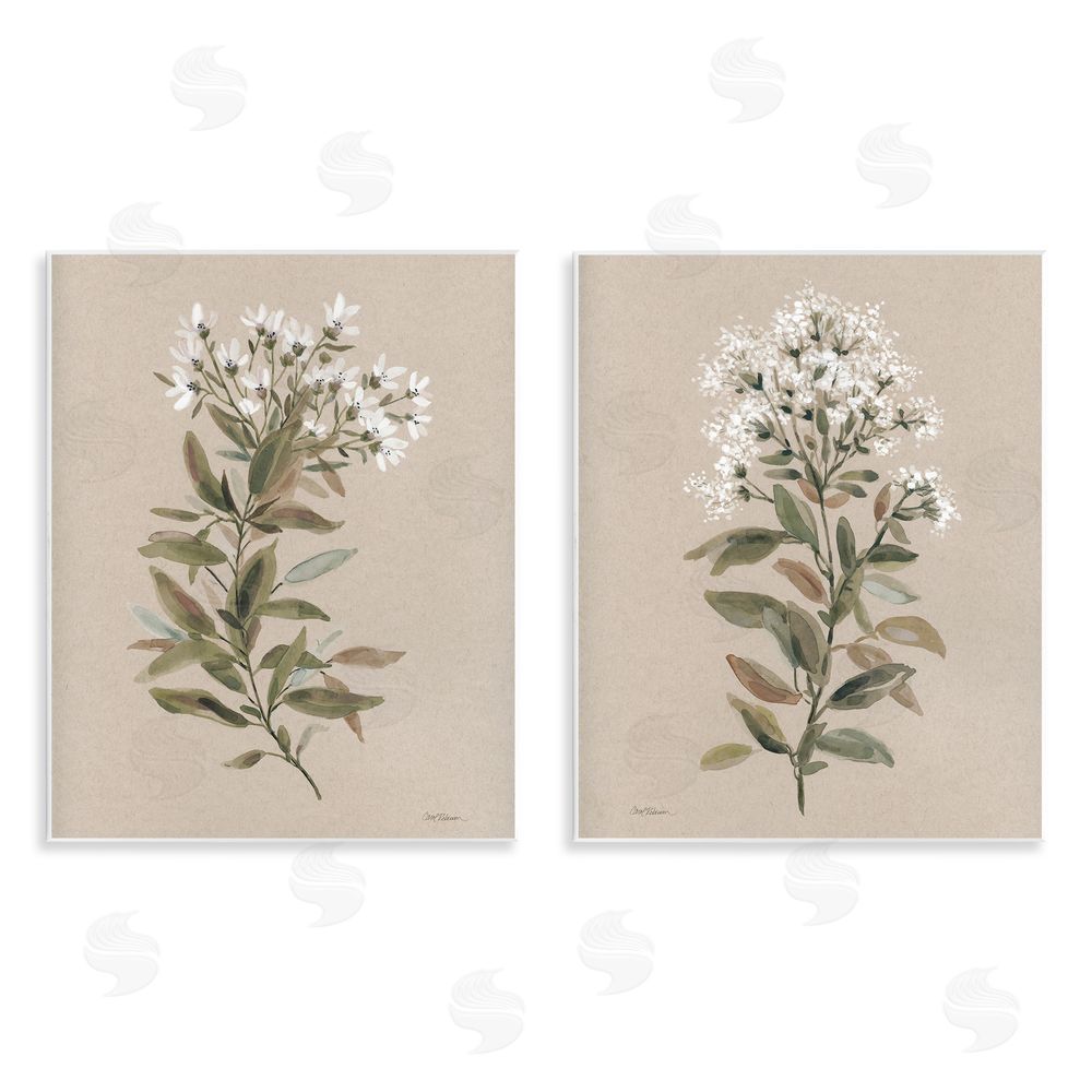 Carol Robinson Lovely White Floral Stem Wooden Wall Plaque Art Print