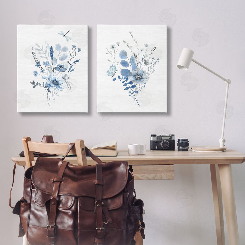 Janet Tava Blue Dragonfly Flower Canvas Wall Art Print in Room