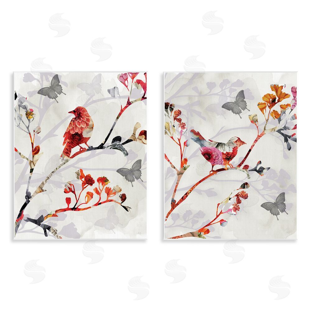 Susan Jill Flower Birds on Branch Wooden Wall Plaque Art Print