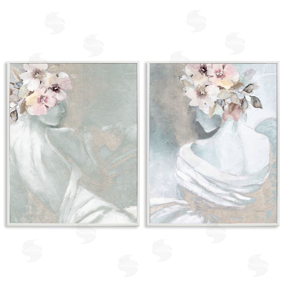 Carol Robinson Female Figure Floral Pose White Framed Giclee Wall Art Print