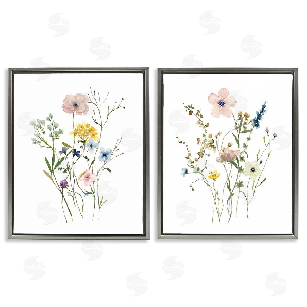 Livi Finn Artfully Arranged Wildflowers Gray Floating Frame Canvas Wall Art Print