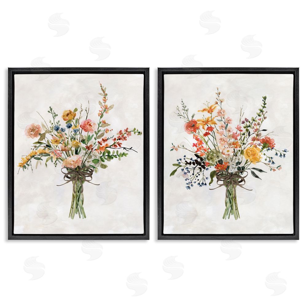 Carol Robinson Fresh Cut Tied Floral Bouquet Black Floating Frame Canvas Wall Art Print