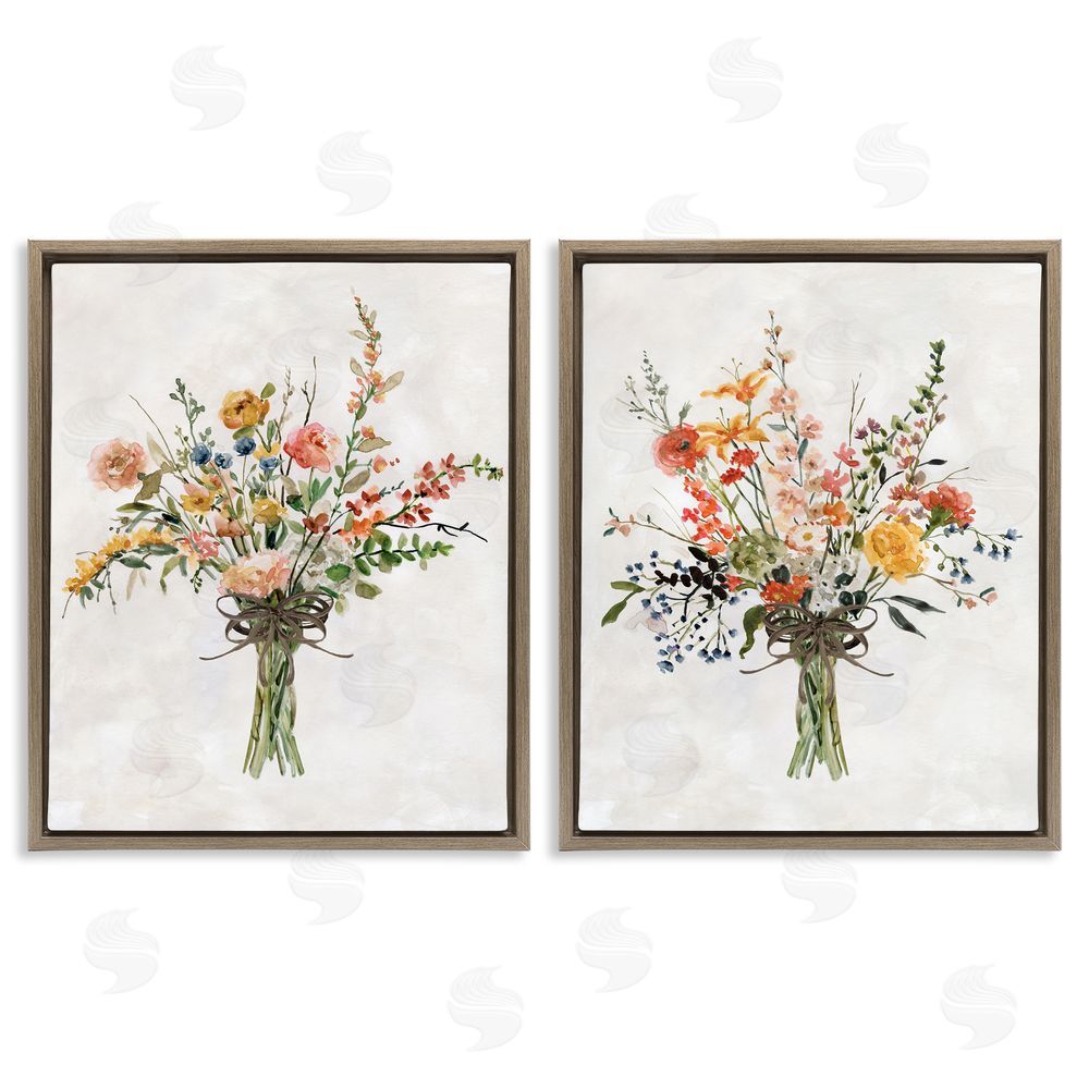 Carol Robinson Fresh Cut Tied Floral Bouquet Brown Floating Frame Canvas Wall Art Print