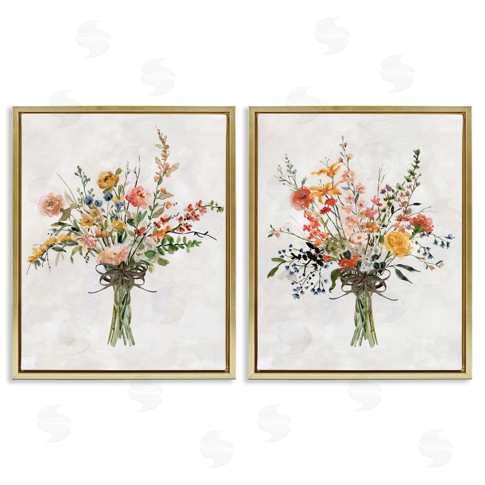 Carol Robinson Fresh Cut Tied Floral Bouquet Gold Floating Frame Canvas Wall Art Print