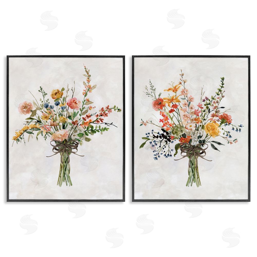 Carol Robinson Fresh Cut Tied Floral Bouquet Black Framed Giclee Wall Art Print