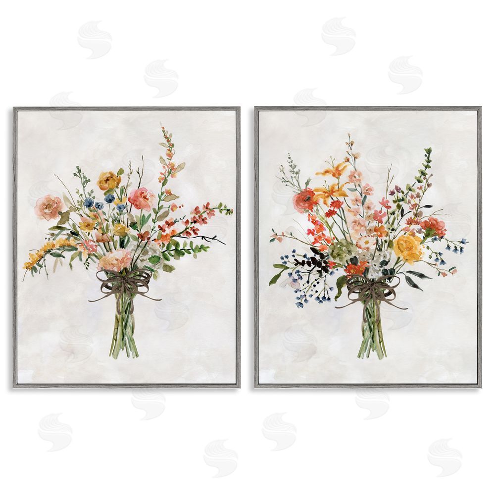 Carol Robinson Fresh Cut Tied Floral Bouquet Gray Framed Giclee Wall Art Print