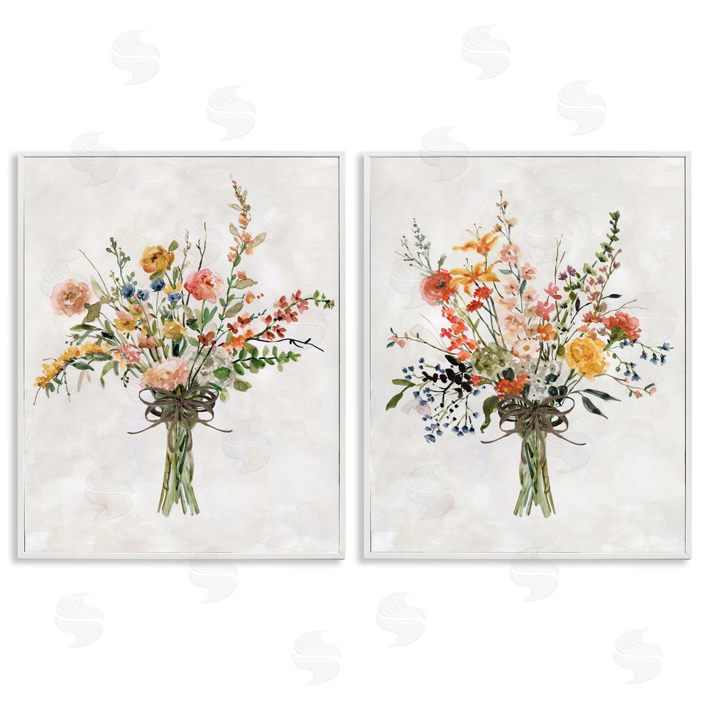 Carol Robinson Fresh Cut Tied Floral Bouquet White Framed Giclee Wall Art Print