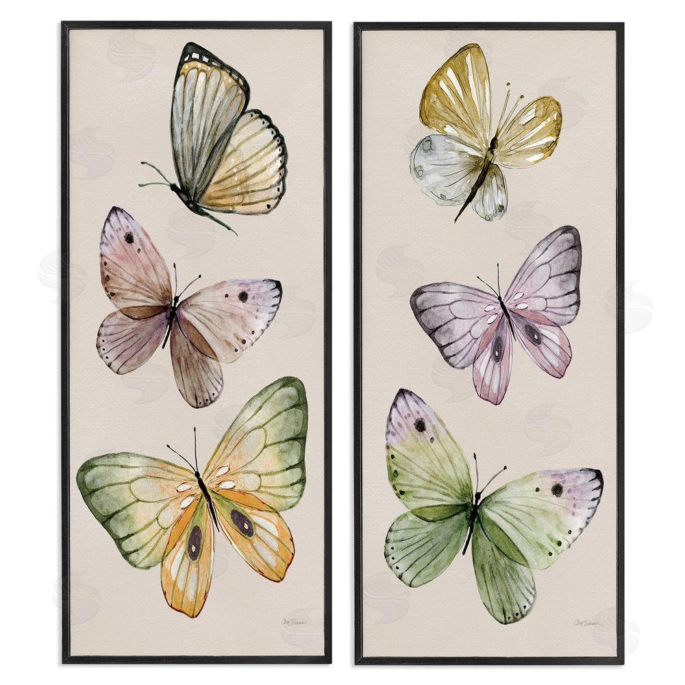 Carol Robinson Delicate Winged Butterfly Trio Black Framed Giclee Wall Art Print
