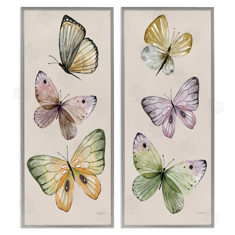 Carol Robinson Delicate Winged Butterfly Trio Gray Framed Giclee Wall Art Print