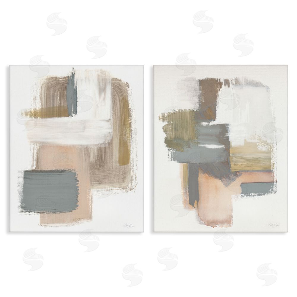 Stella Chang Abstract Beige Brush Stroked Neutrals Canvas Wall Art Print
