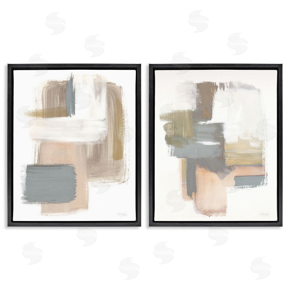 Stella Chang Abstract Beige Brush Stroked Neutrals Black Floating Frame Canvas Wall Art Print