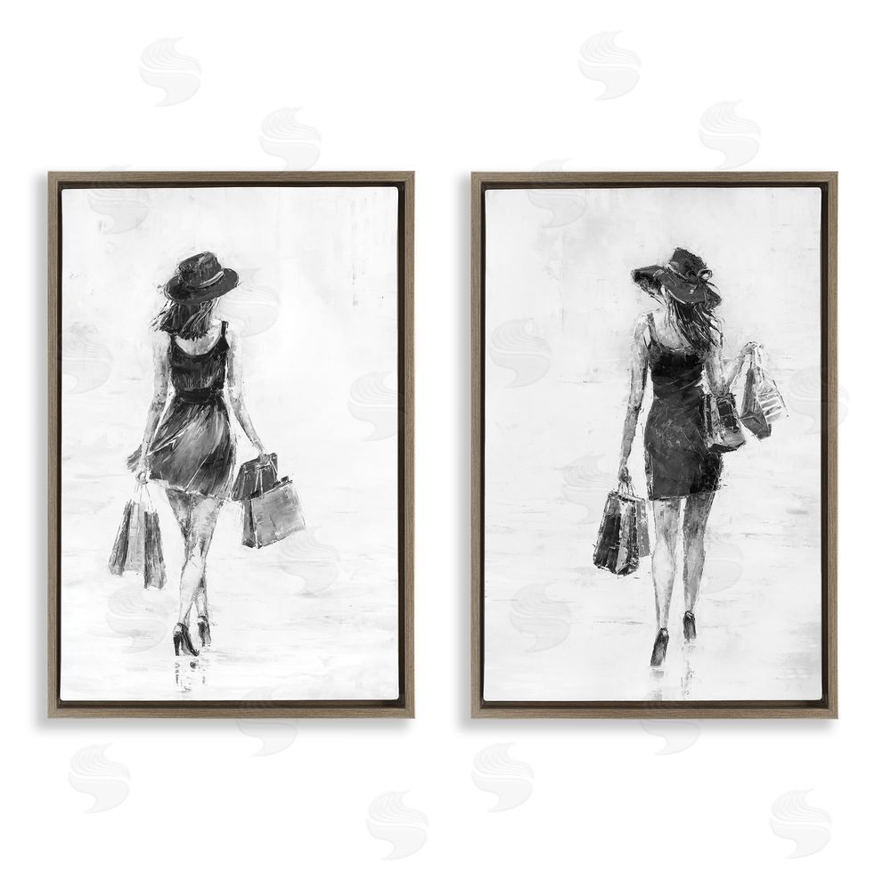 Joklanta Kowalik Female Figures Shopping Bags Brown Floating Frame Canvas Wall Art Print