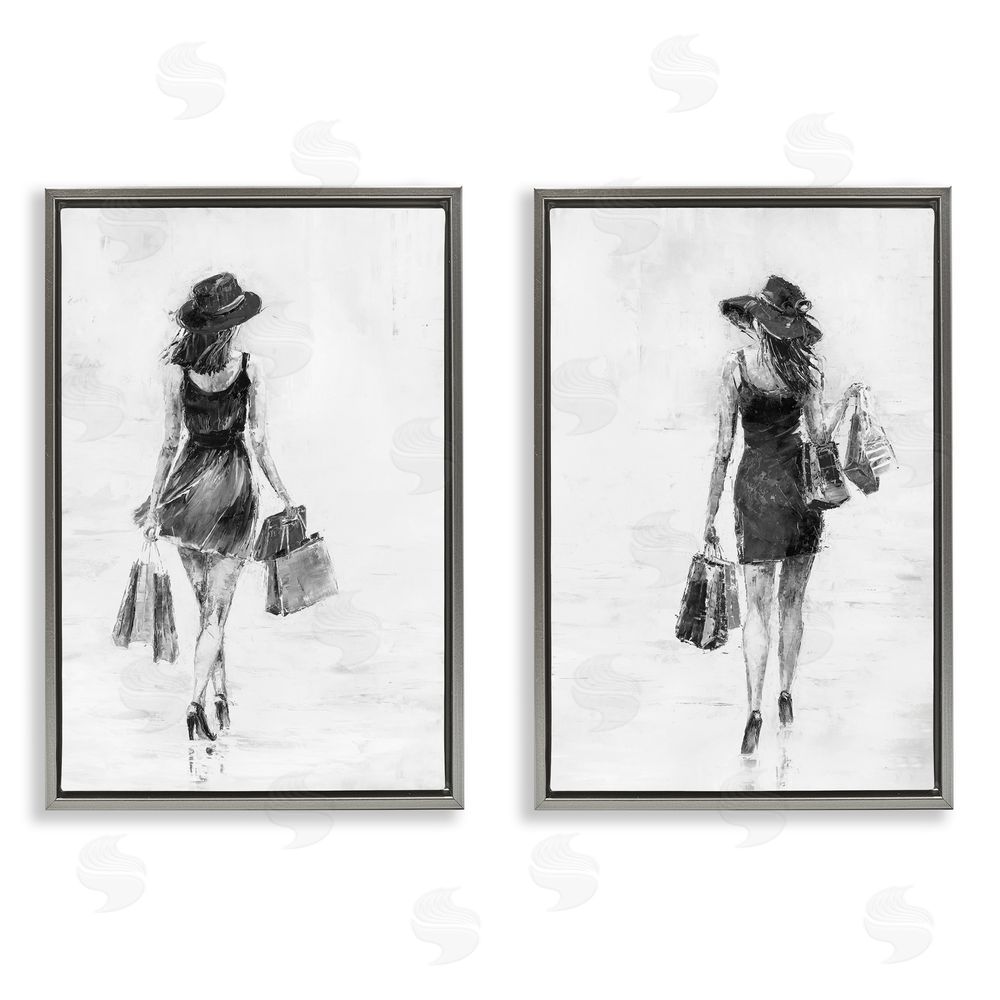 Joklanta Kowalik Female Figures Shopping Bags Gray Floating Frame Canvas Wall Art Print