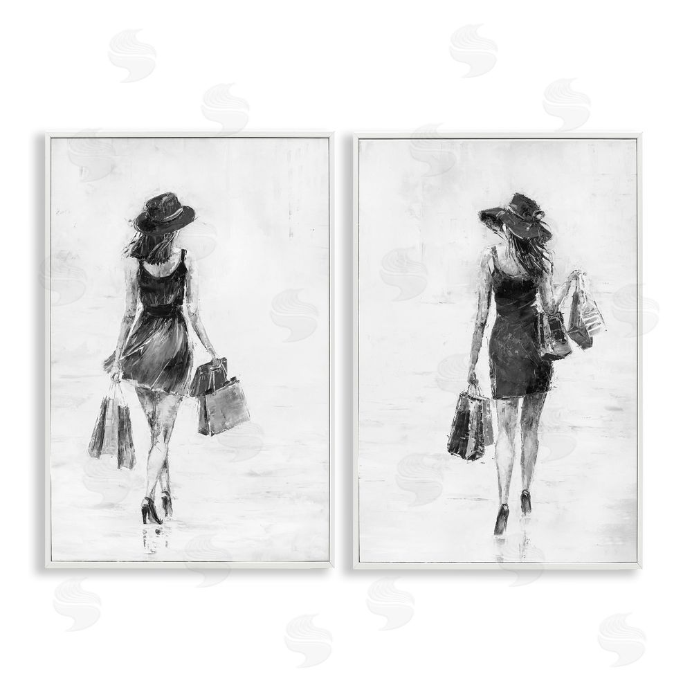 Joklanta Kowalik Female Figures Shopping Bags White Framed Giclee Wall Art Print