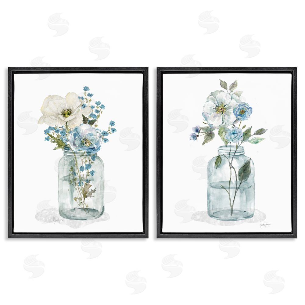 Livi Finn Dainty Flowers in Jar Black Floating Frame Canvas Wall Art Print