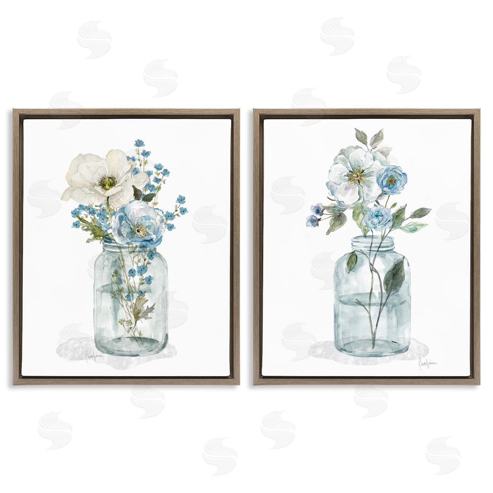 Livi Finn Dainty Flowers in Jar Brown Floating Frame Canvas Wall Art Print