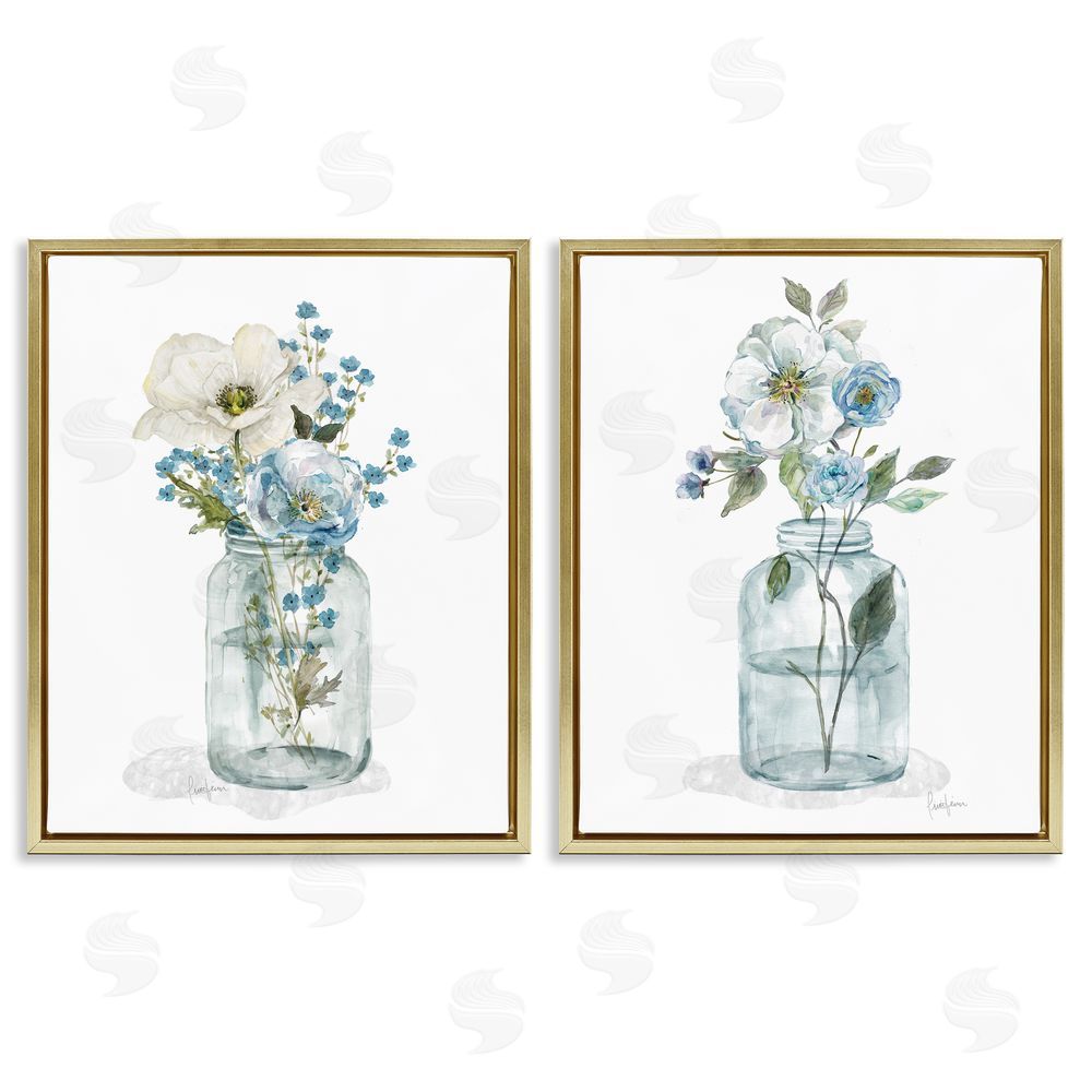 Livi Finn Dainty Flowers in Jar Gold Floating Frame Canvas Wall Art Print