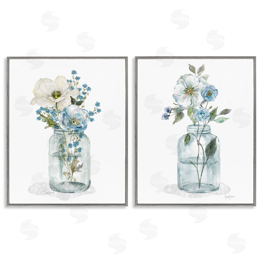 Livi Finn Dainty Flowers in Jar Gray Framed Giclee Wall Art Print